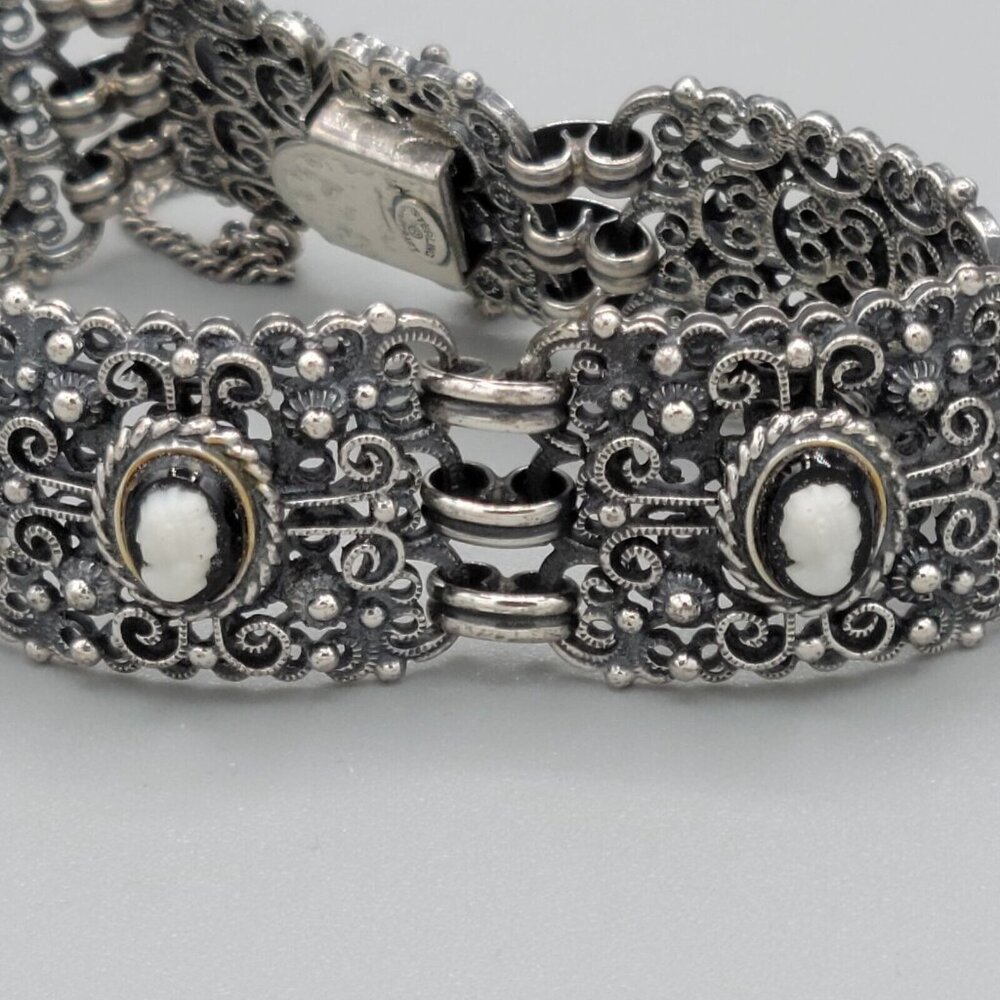 Vintage Danecraft Sterling Silver Filigree Mini Cameos Bracelet Earrings Set - Picture 8 of 13